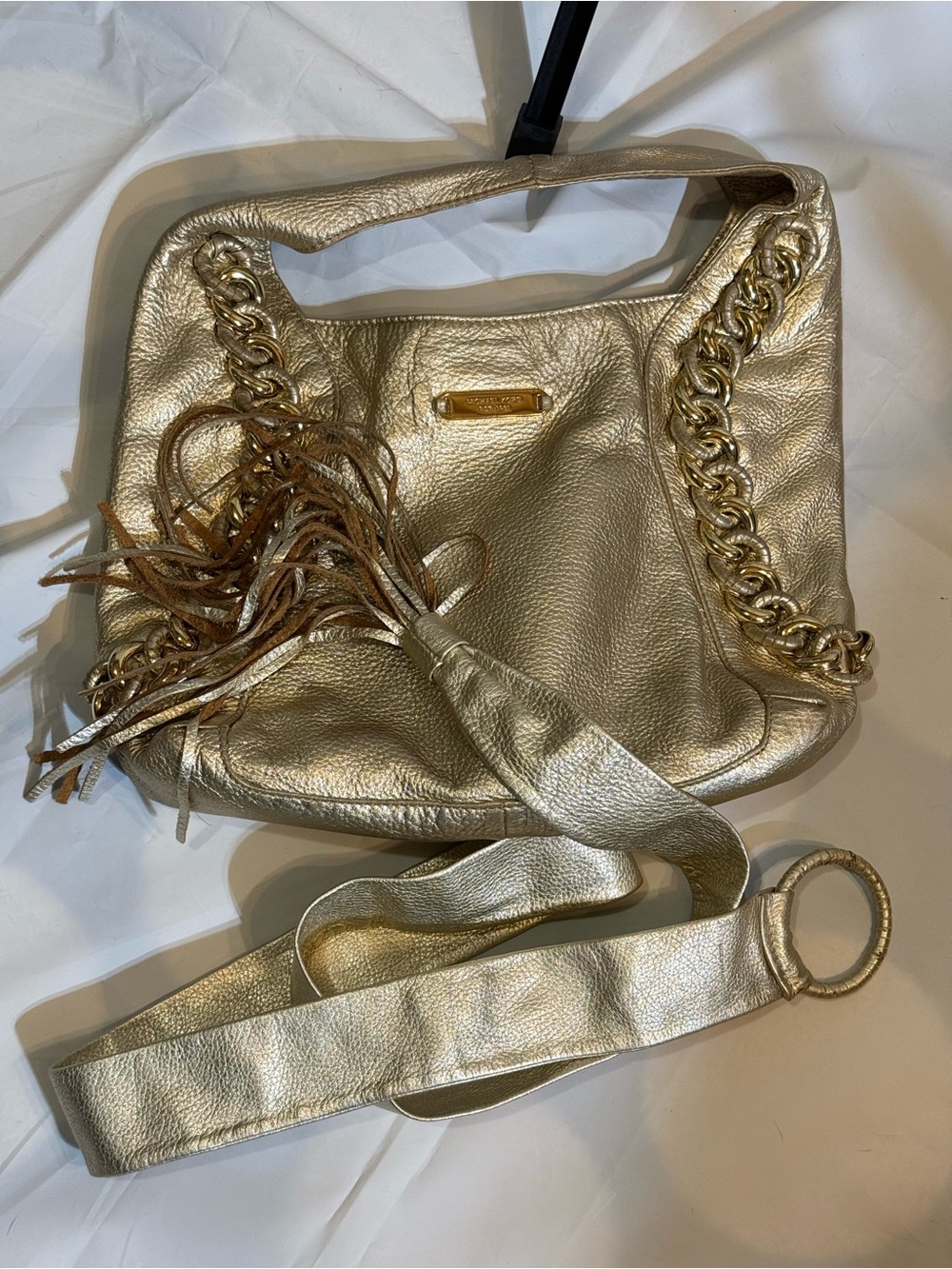 Michael Kors Gold Pebbled Leather Hobo + Matching Leather Belt France Set